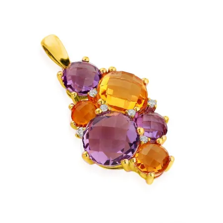ZAWIESZKA ZŁOTA 585 AMETYST CYTRYN DIAMENT