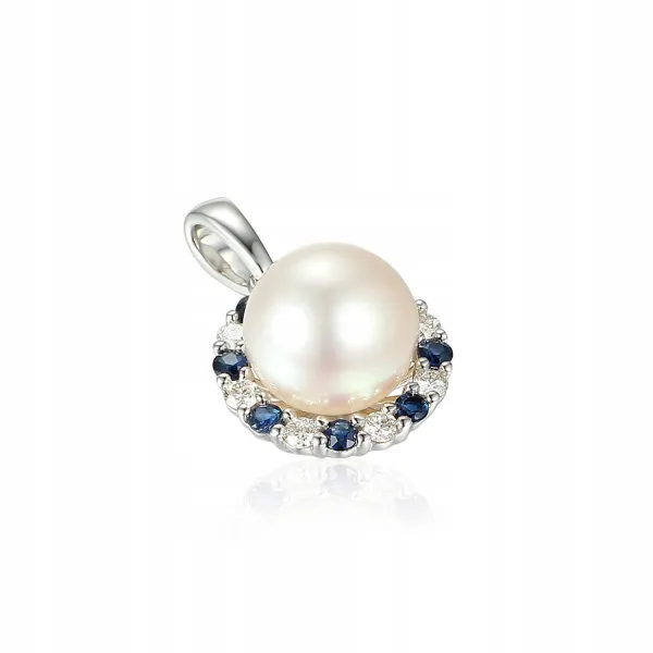 ZAWIESZKA PERŁA SZAFIR DIAMENT 585 BIAŁE ZŁOTO
