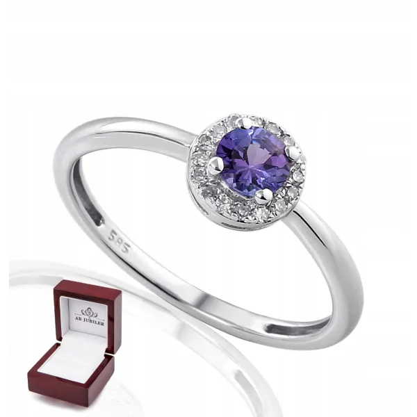 PIERŚCIONEK TANZANIT DIAMENTY 585 BIAŁE ZŁOTO