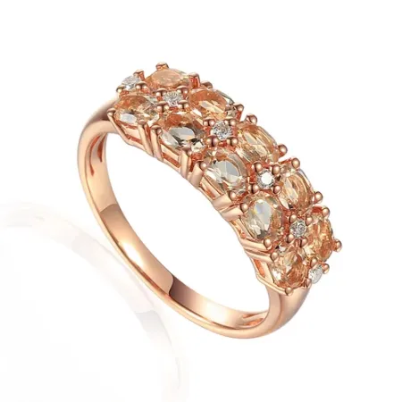PIERŚCIONEK 585 MORGANIT DIAMENTY RÓŻOWE ZŁOTO