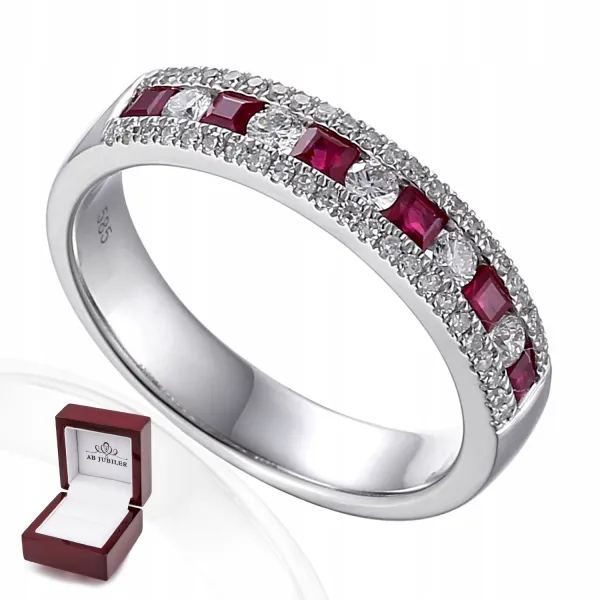 PIERŚCIONEK RUBINY DIAMENTY PRÓBA 585 GRAWER