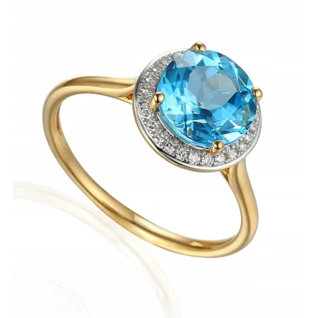ZŁOTY 14K PIERŚCIONEK DUŻY TOPAZ DIAMENTY