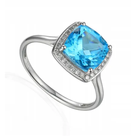 PIERŚCIONEK TOPAZ I DIAMENTY 585 BIAŁE ZŁOTO