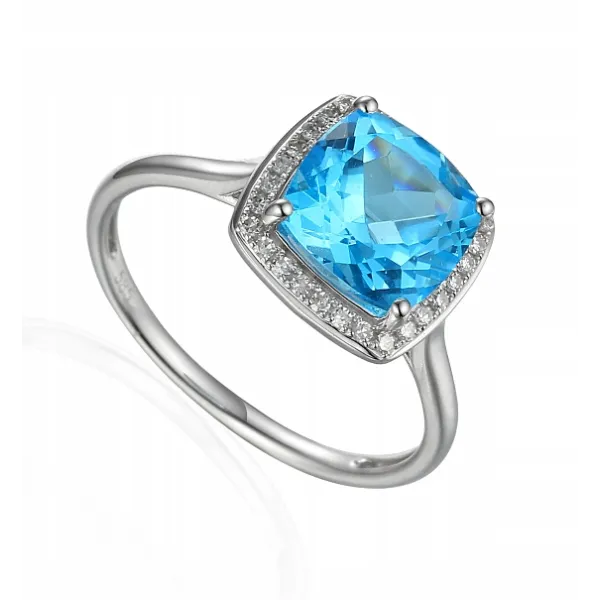 PIERŚCIONEK TOPAZ I DIAMENTY 585 BIAŁE ZŁOTO