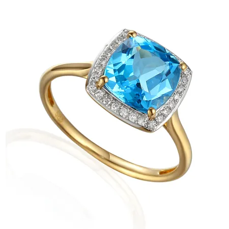 PIERŚCIONEK ZŁOTY DUŻY TOPAZ DIAMENTY PRÓBA 585