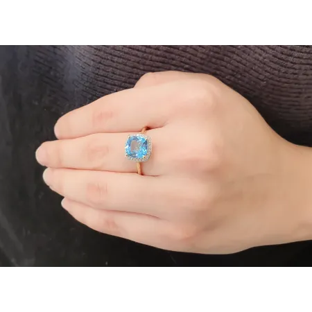 PIERŚCIONEK ZŁOTY DUŻY TOPAZ DIAMENTY PRÓBA 585