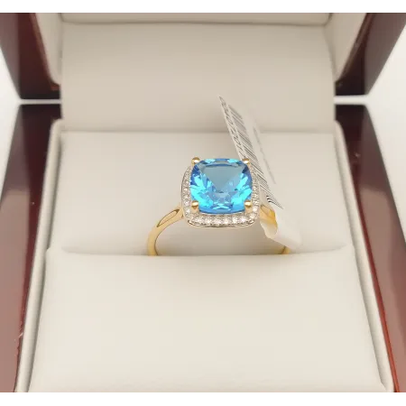 PIERŚCIONEK ZŁOTY DUŻY TOPAZ DIAMENTY PRÓBA 585