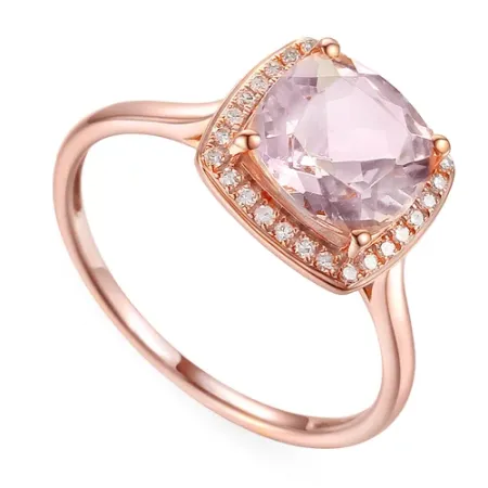 PIERŚCIONEK pr 585 DUŻY MORGANIT DIAMENTY GRAWER