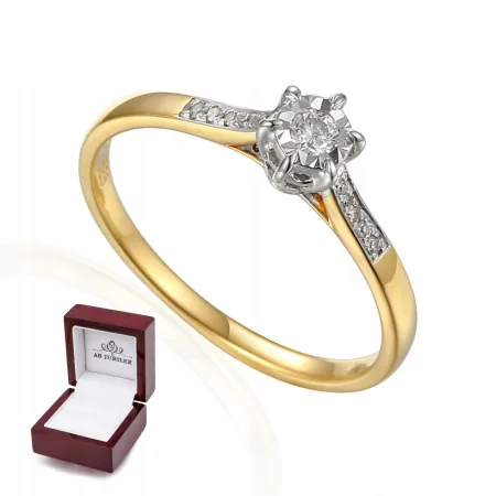 ZŁOTY 585 ZARĘCZYNOWY PIERŚCIONEK BRYLANTY GRAWER