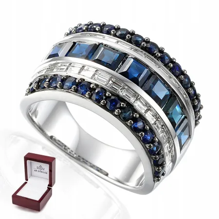 PIERŚCIONEK BIAŁE ZŁOTO SZAFIR DIAMENTY PRÓBA 585