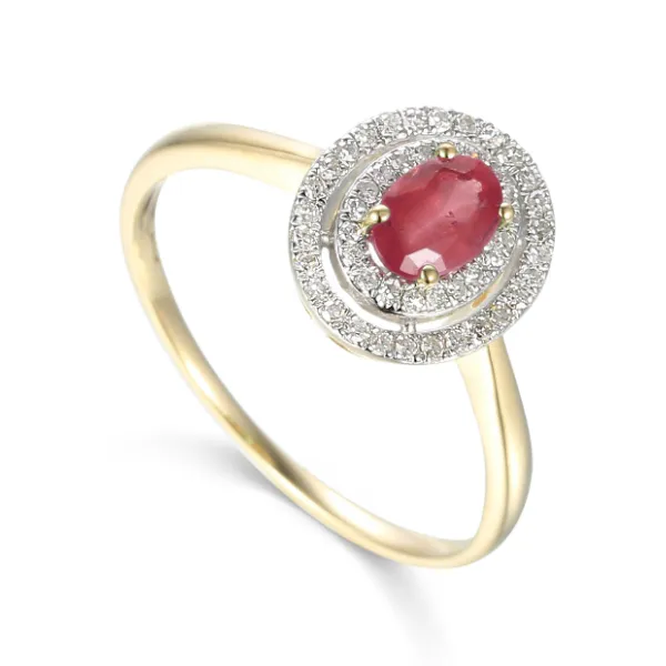 ZŁOTY PIERŚCIONEK 585 RUBIN I DIAMENT PREZENT