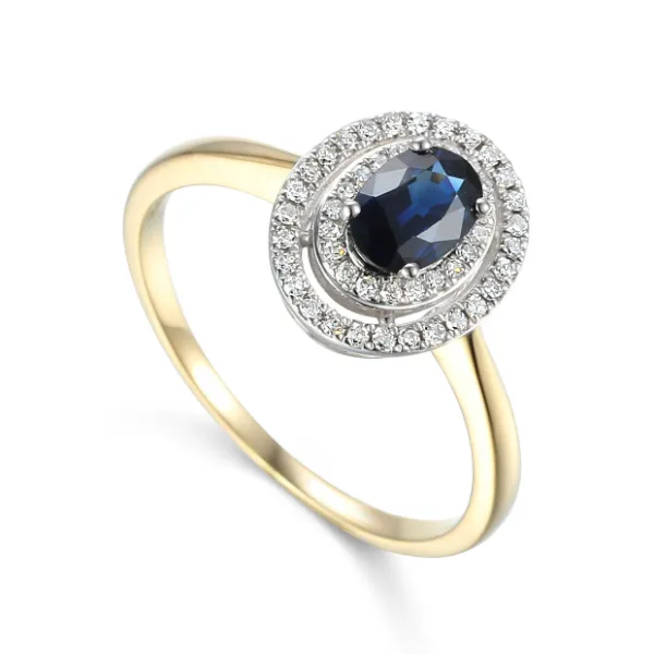 ZŁOTY 585 PIERŚCIONEK SZAFIR I DIAMENTY