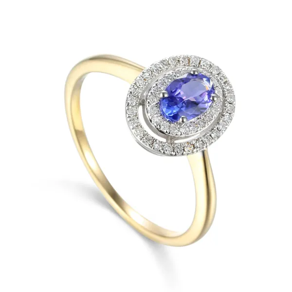 ZŁOTY 585 PIERŚCIONEK TANZANIT I DIAMENTY GRAWER