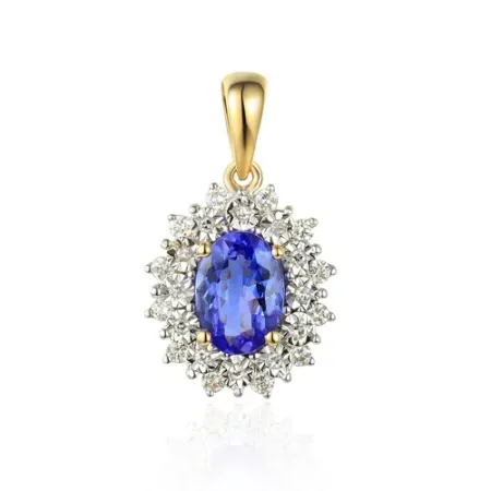 Złota 585 Zawieszka Tanzanit i Diamenty na Prezent
