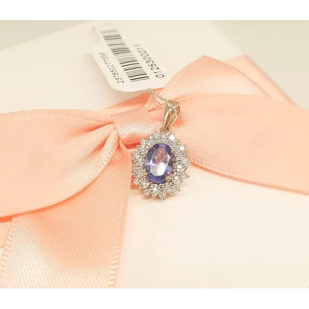 Złota 585 Zawieszka Tanzanit i Diamenty na Prezent