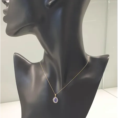 Złota 585 Zawieszka Tanzanit i Diamenty na Prezent