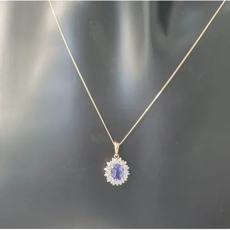 Złota 585 Zawieszka Tanzanit i Diamenty na Prezent