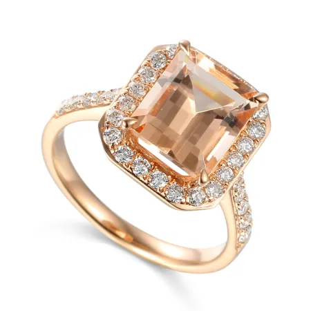 PIERŚCIONEK 585 MORGANITY DIAMENTY RÓŻOWE ZŁOTO