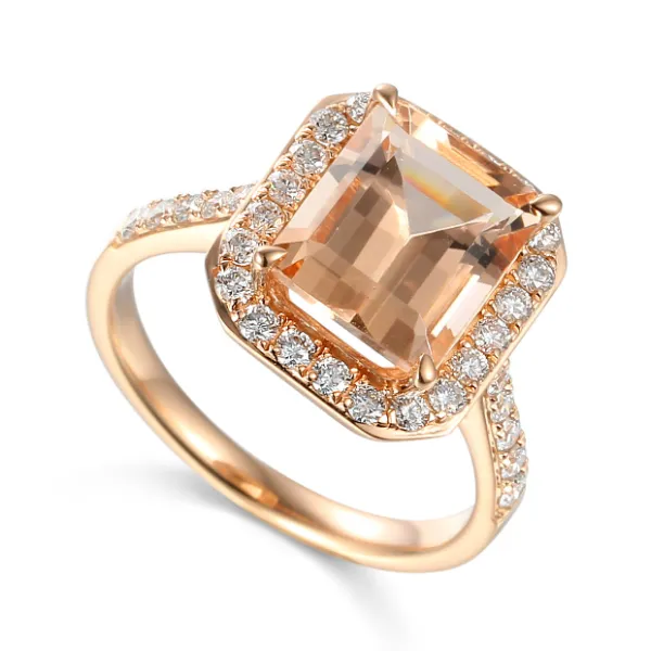 PIERŚCIONEK 585 MORGANITY DIAMENTY RÓŻOWE ZŁOTO