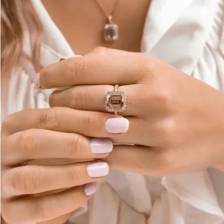 PIERŚCIONEK 585 MORGANITY DIAMENTY RÓŻOWE ZŁOTO