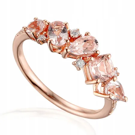 PIERŚCIONEK 585 MORGANITY DIAMENTY RÓŻOWE ZŁOTO