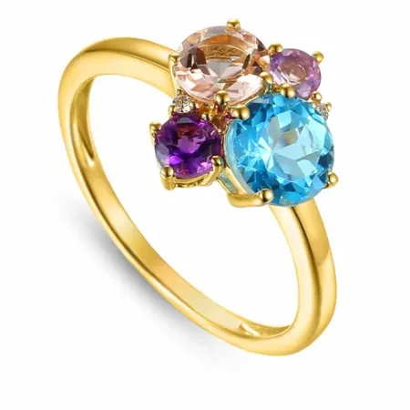 ZŁOTY PIERŚCIONEK MORGANIT TOPAZ AMETYSTY BRYLANTY