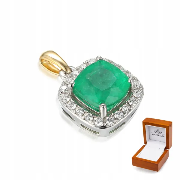 ZAWIESZKA ZŁOTA 585 SZMARAGD DIAMENTY PREZENT