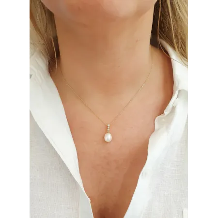 ZŁOTA ZAWIESZKA PERŁA DIAMENTY PREZENT PRÓBA 585