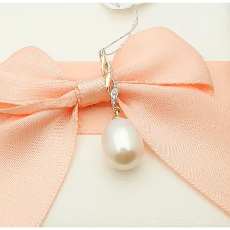 ZŁOTA ELEGANCKA ZAWIESZKA PERŁA DIAMENTY PREZENT