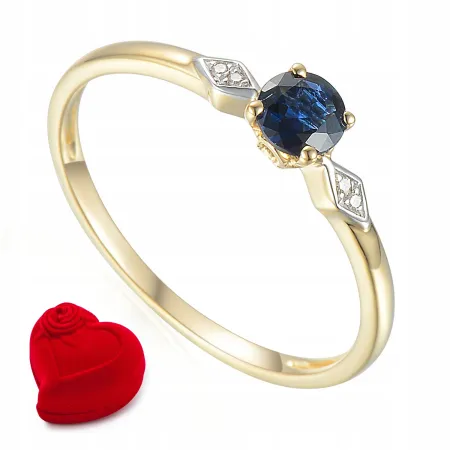 ZŁOTY PIERŚCIONEK SZAFIR DIAMENTY PRÓBA 585