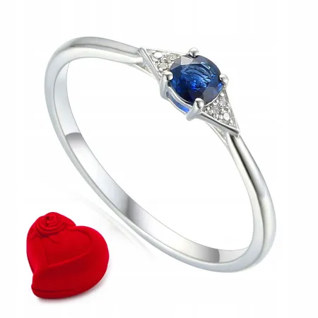 PIERŚCIONEK SZAFIR DIAMENTY BIAŁE ZŁOTO PRÓBA 585