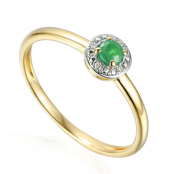 ZŁOTY PIERŚCIONEK SZMARAGD DIAMENTY PRÓBA 585