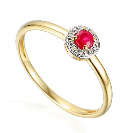 ZŁOTY 585 PIERŚCIONEK RUBIN I DIAMENTY NA PREZENT