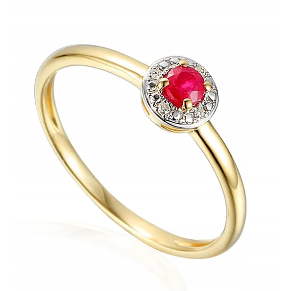 ZŁOTY 585 PIERŚCIONEK RUBIN I DIAMENTY NA PREZENT