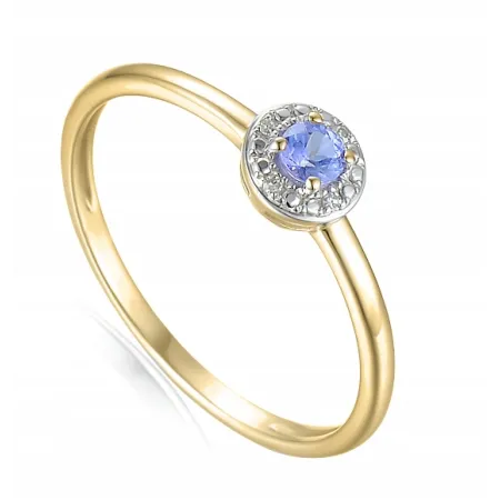 ZŁOTY 585 PIERŚCIONEK Z TANZANITEM I DIAMENTAMI