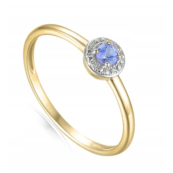 ZŁOTY 585 PIERŚCIONEK Z TANZANITEM I DIAMENTAMI