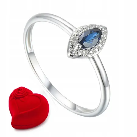 PIERŚCIONEK BIAŁE ZŁOTO SZAFIR DIAMENTY PRÓBA 585