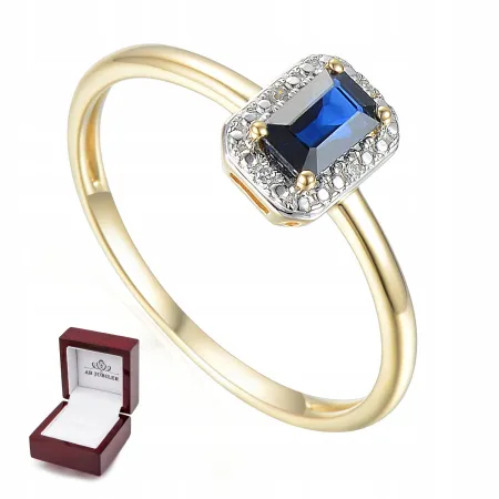 ZŁOTY PIERŚCIONEK SZAFIR DIAMENTY PRÓBA 585