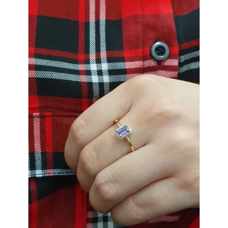 ZŁOTY 585 PIERŚCIONEK TANZANIT DIAMENTY GRAWER