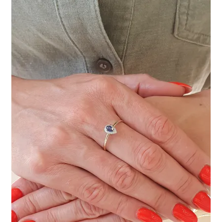 ZŁOTY PIERŚCIONEK SZAFIR I DIAMENTY 585 NA PREZENT