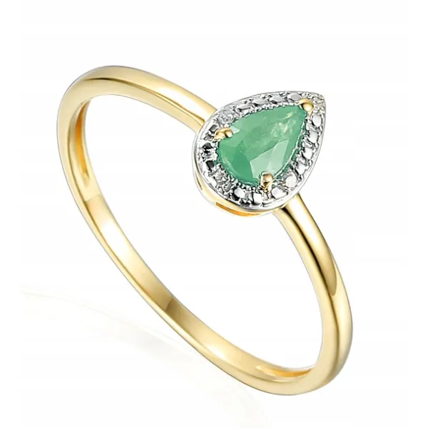 ZŁOTY 585 PIERŚCIONEK SZMARAGD I DIAMENTY GRAWER