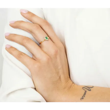 ZŁOTY 585 PIERŚCIONEK SZMARAGD I DIAMENTY GRAWER