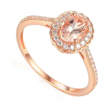 RÓŻOWY PIERŚCIONEK MORGANIT DIAMENTY PRÓBA 585