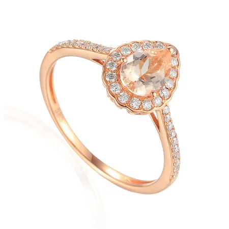 PIERŚCIONEK Z MORGANITEM I DIAMENTAMI PRÓBA 585