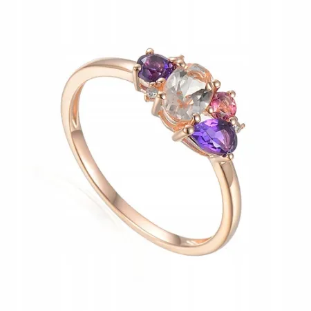 PIERŚCIONEK 585 MORGANIT AMETYST TURMALIN DIAMENT