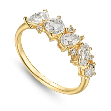 PIERŚCIONEK BIAŁY TOPAZ DIAMENTY GRAWER PRÓBA 585