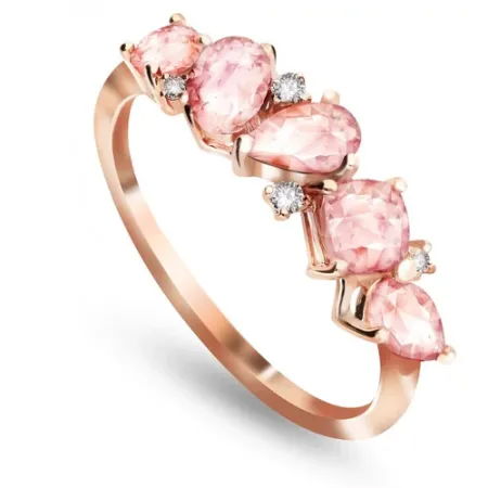 PIERŚCIONEK Z MORGANITEM I DIAMENTAMI PRÓBA 585