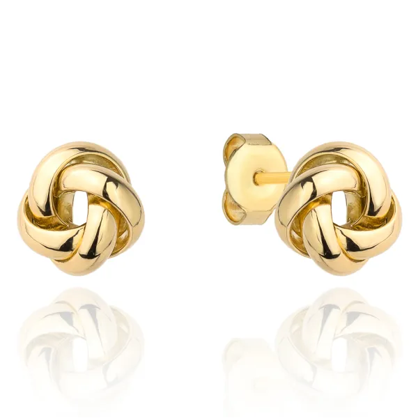 Złote 585 Kolczyki Plecione Duże na Sztyfcie Modne