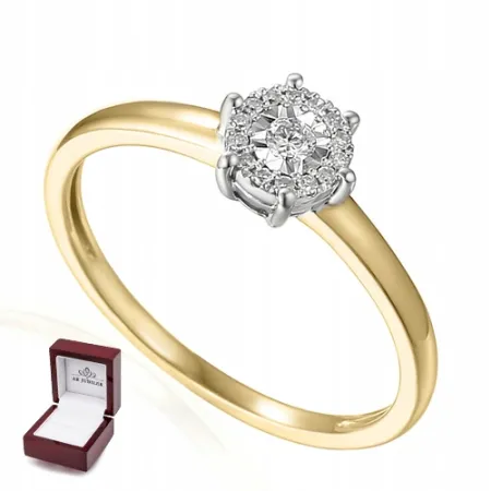 ZŁOTY 585 PIERŚCIONEK ZARĘCZYNOWY DIAMENTY GRAWER