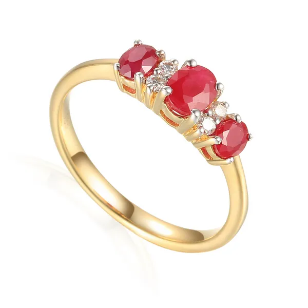 Złoty Pierścionek Rubin Diamenty Grawer pr 585